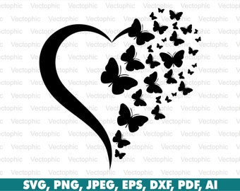Love Butterflies Svg, Heart, Butterfly, png, vector, design, cricut, sublimation, clipart, silhouette, dxf, image, decals, instant download