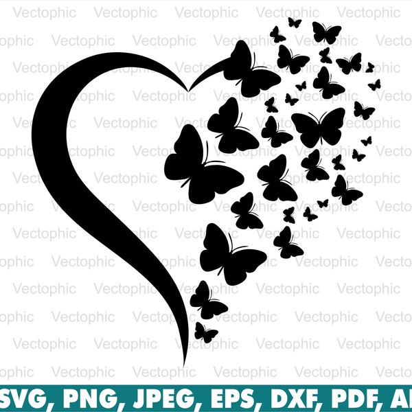 Love Butterflies Svg, Heart, Butterfly, png, vector, design, cricut, sublimation, clipart, silhouette, dxf, image, decals, instant download
