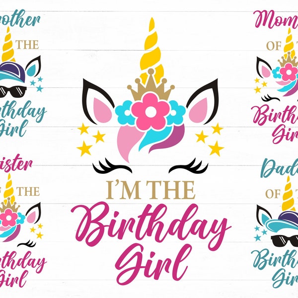 Unicorn Birthday Girl Svg, Unicorn Matching Family Birthday, Cute Unicorn Birthday, Unicorn Face Svg, Unicorn Clipart, Dxf, Instant Download