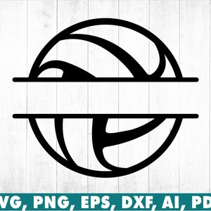 May include: Black and white split monogram design featuring a volleyball. The design is perfect for adding a name or initials.
