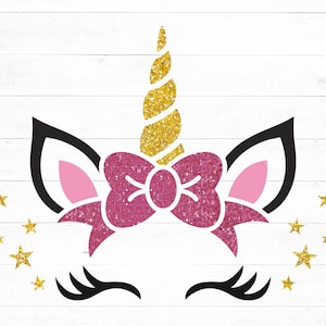 Einhorn Schleife Svg, Einhorn Mädchen Geburtstag Gesicht Svg, Cricut Silhouette, Einhorn Svg, Einhorn Clipart, Einhorn Vektor, Dxf, Sofort Download