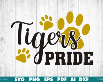 Tigers Pride Pawprint Svg & PNG, Tigers Typography Paw, Tigers Cheer, Tigers Mascot, Tigers Pawprint, Tigers Paw, Cricut, Vector, Clipart.