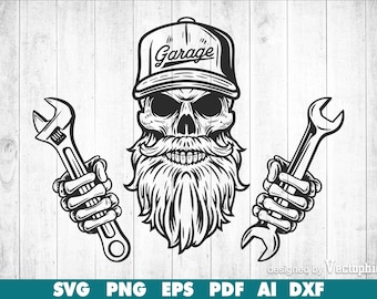 Skull Mechanic Svg Png Dxf Eps Pdf | Garage Tool Clipart for T-Shirts, Mugs, Stickers, Shop Decor, Repair Shop Art, DIY Crafts Digital File