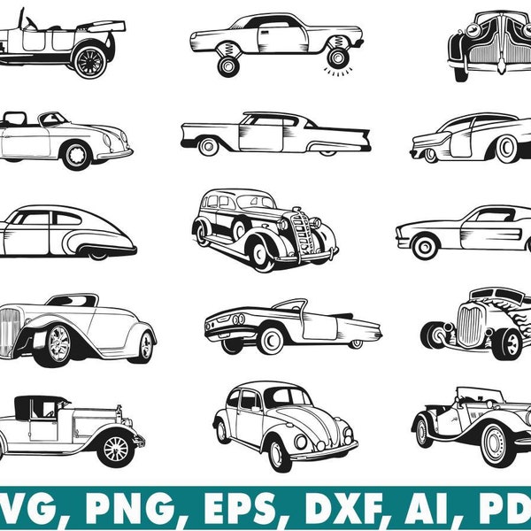 15 Vintage Classic Old Car Svg, Car Svg Bundle, Car Cut Files for Cricut and Silhouette, Easy Cut, Instant Download