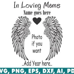 Memorial Day SVG,Memory Angel Wings Heart SVG,Memory svg Shirt Clipart,Transfert de fer, In Loving Memory SVG fichiers coupés circuit Silhouette