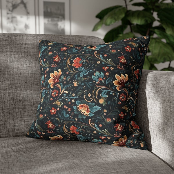 Cosy Pillow, Throw Pillow Case, Floral Pattern, Hygge, Scandinavian design, Rosemaling