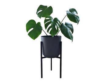 Support de plante loft en métal double face, support de plante de design d'intérieur noir, support de plante à 3 pieds de décoration de la maison, pot 25 cm 2 couleurs plantes d'intérieur faites à la main