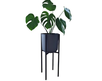 Plantenstandaard, Pflanzenständer, supporto per piante met pot, hoogte 62cm, potdiameter 25cm, wit, antraciet, bloembed, loft metaal, modern,