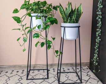 modern loft metal plant stand, minimalism handmade black plant rack, solid tall home decoration pot 3 colors height, gift for plant lovers