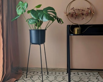 Metall schwarz Indoor-Pflanzenständer, moderne solide Blumenständer, perfektes Geschenk 3 Beine Pflanzenständer 3 Topf Farben Loft