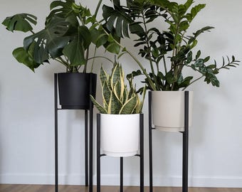 Portavaso con vaso, portafiori in metallo nero, 3 altezze, minimalismo loft, decorazione d'interni, fatto a mano, 5 colori di vasi, solido