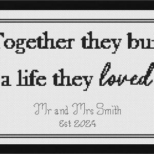 Cross stitch pattern for weddings. Quote with Mr. and Mrs.