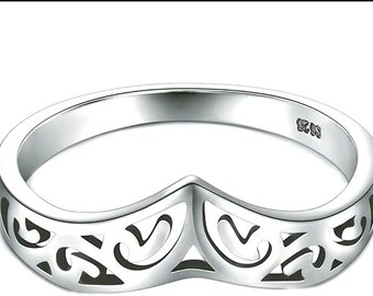 Bague en argent sterling, anneau de bande empilable à chevrons à ajustement confortable et poli