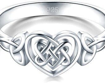 Bague en argent sterling 925, nœud celtique, cœur, poli, résistant au ternissement, alliance d'éternité, empilable