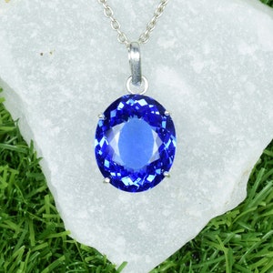 AAA High Quality Natural Blue Tanzanite Necklace, 925 Sterling Silver Jewelry, Gemstone Pendant, Blue Pendant, Gift For Wife, Gift For Her