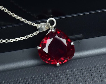 Faceted Red Ruby Pendant 925 Sterling Silver Pendant Gemstone Pendant Handmade Pendant Gift For Her Vintage Jewelry Birthstone Pendant