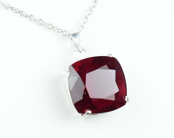 Genuine Red Ruby Cushion Cut Gemstone Necklace, Natural Red Ruby Pendant, Beautiful Red Ruby Pendant, Rede Ruby 925 Sterling Silver Pendant.