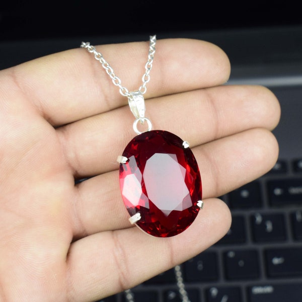 AAA Quality Red Topaz 925 Sterling Silver Jewelry Pendant, Red Topaz Pendant, Statement Necklace, Topaz Necklace, Red Topaz Silver Pendant.