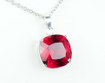 Red Ruby Cushion Shape Vintage Pendant | Ruby 925 Sterling Silver Necklace | Gemstone Pendant | Anniversary Gift | Ruby Birthstone Pendant.