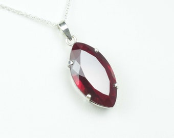 Natural Red Ruby Gemstone Pendant Ruby Marquise Cut Pendant Beautiful Genuine Red Ruby Stone Pendant Rede Ruby 925 Sterling Silver Necklace