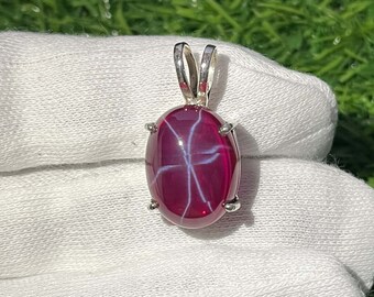 AAA Quality Red Star Ruby Silver Pendant - Statement Jewelry - Handmade Star Ruby 925 Sterling Silver Necklace - Star Ruby Gemstone Necklace
