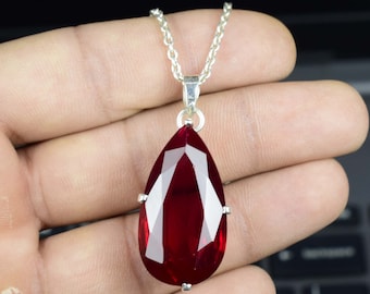Royal red Ruby pendant pear pendant 78.00 Ct. Eye-catching Red Ruby  Pear Cut Loose Gemstone Pendant, 925 Sterling Silver Pendant