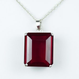 Stunning Very Large Natural Emerald Cut Red Ruby Pendant 925 Sterling Silver, 105 Carats Red Ruby Necklace Loose Gemstone