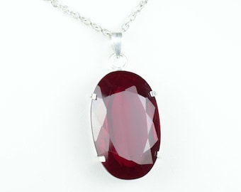 Red Ruby 925 Sterling Silver Necklace, Faceted Gemstone Pendant, Handmade Jewelry, Vintage Jewelry, July Birthstone Pendant, Gift For Her