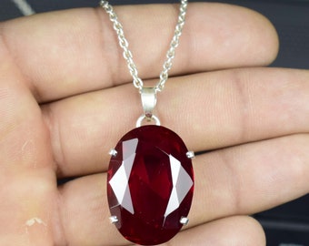 28x20MM, Big Red Ruby Pendant, Huge Red Ruby Pendant, Red Ruby Jewelry, Ruby Pendant, Gift For Wife, Silver Pendant, For Her,