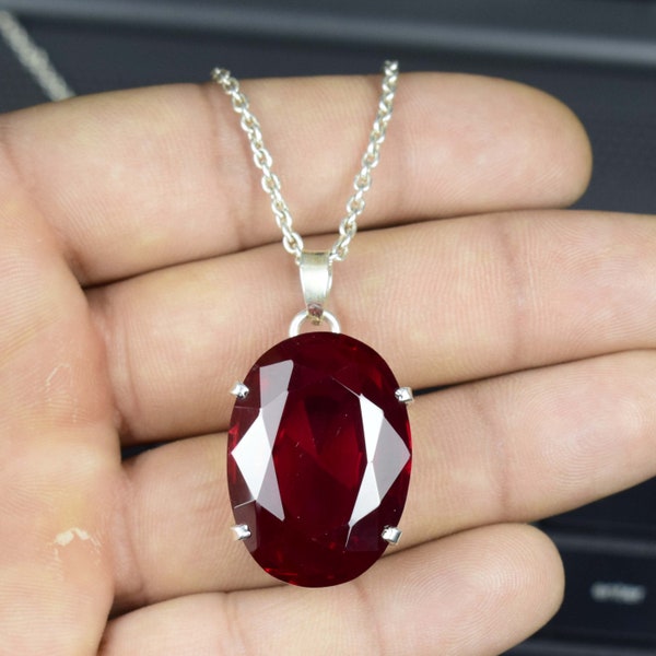 28x20MM, Big Red Ruby Pendant, Huge Red Ruby Pendant, Red Ruby Jewelry, Ruby Pendant, Gift For Wife, Silver Pendant, For Her,