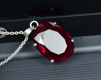 Big size Oval Cut Ruby Necklace, Sterling Silver, July Birthstone, Birthday, Ruby Red Jewelry, Gemstone Necklace, Christmas Gift for Her