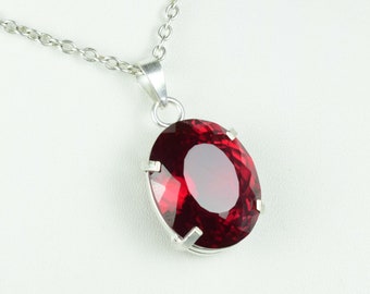 Red Ruby Oval Shape Pendant | Ruby 925 Sterling Silver Necklace | Gemstone Pendant | Vintage Anniversary Gift | Ruby Birthstone Pendant.