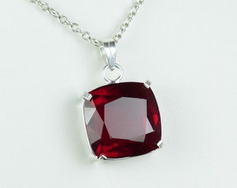 Red Ruby Cushion Shape Vintage Pendant | Ruby 925 Sterling Silver Necklace | Gemstone Pendant | Anniversary Gift | Ruby Birthstone Pendant.