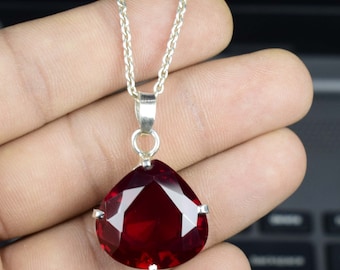 Faceted Red Ruby Pendant 925 Sterling Silver Pendant Gemstone Pendant Handmade Pendant Gift For Her Vintage Jewelry Birthstone Pendant