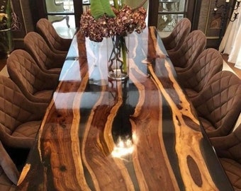 Epoxy Table Top with stand, Center Table Epoxy Resin River Table, Natural Wood