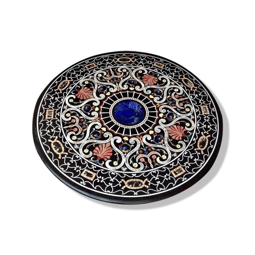 Black Marble Coffee Table Top With Unique Design Inlay Etsy