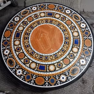 Handmade Customized Semi Precious Stone Marble Inlay Table Top Black Marble Peitra Dura Table Top