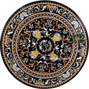 Pietra Dura Round Table, Marble Table Top, semi precious floral inlay work, Home Décor & Office Furniture, Semi Precious Stone Table