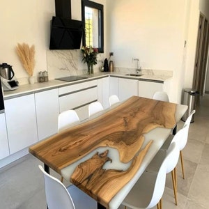 Customized White Matte Finished Epoxy Resin Dining Table Top, Conference Table, Resin River Table, Wood Table, Laptop Table, Office Table