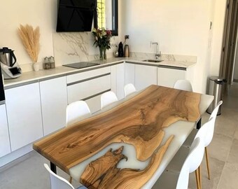 Customized White Matte Finished Epoxy Resin Dining Table Top, Conference Table, Resin River Table, Wood Table, Laptop Table, Office Table