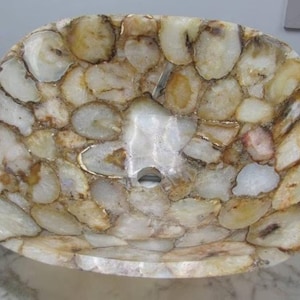 White Agate Wash Basin / Agate Counter Top Sink / Wash Basin Kitchen & Bathroom Sink Home Decor.