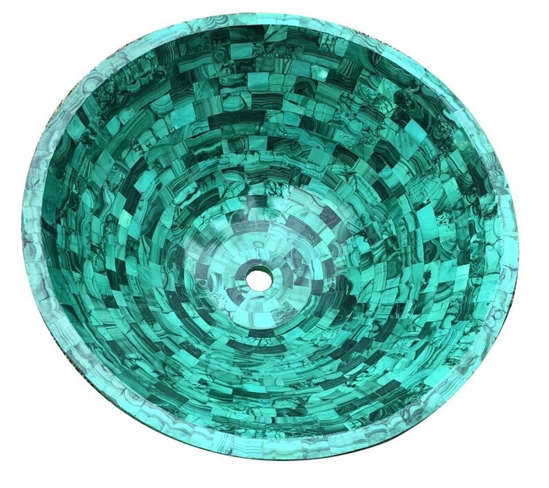 Malachite Wash Basin / Counter Top Sink / Round Handmade Random Work Wash Basin Kitchen