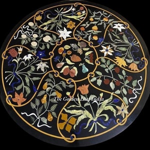 Handmade Customized Semi Precious Stone Marble Inlay Table Top Black Marble Peitra Dura Table Top