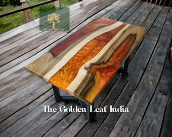 Golden Orange Epoxy Table with stands, Conference Table, Center Table, Resin River Table, Natural Wood Resin Tab, Laptop Table, Office Table
