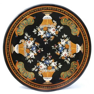 Handmade Customized Semi Precious Stone Marble Inlay Table Top Black Marble Peitra Dura Table Top