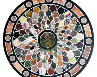 Unique Black Marble Round Table with colorful semi precious stones handicraft inlay work Home Décor & Office Furniture.