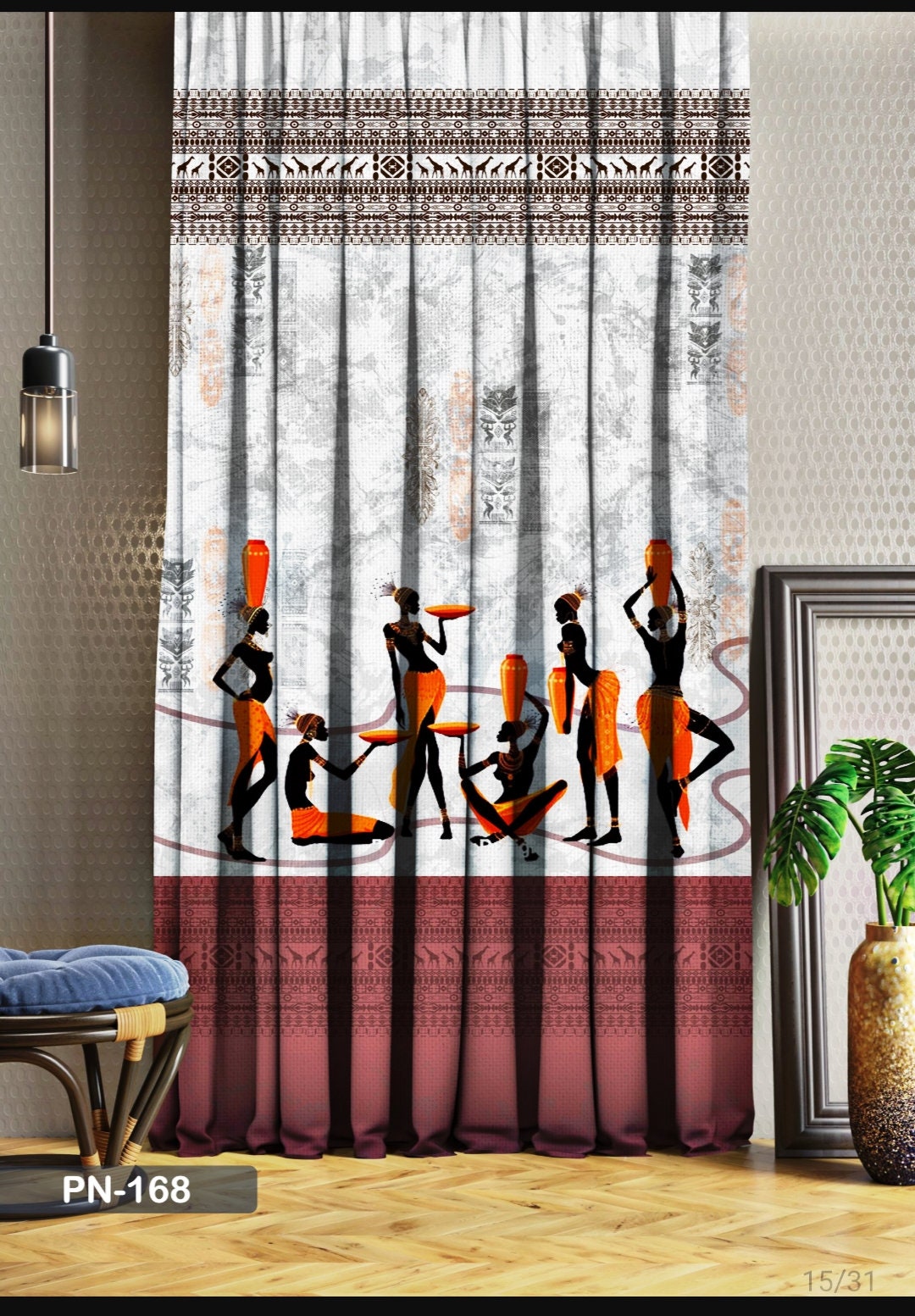 Customize Curtains Panel Warli Art Patterned Fabric Luxury Bedroom
