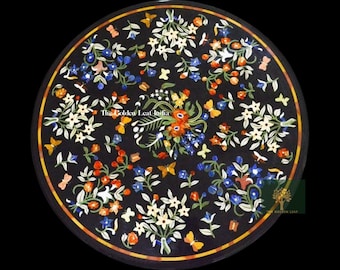 Pietra Dura Table, Black Marble Table, semi precious floral inlay work, Home Décor & Office Furniture, coffee  cafe table, Marble furniture