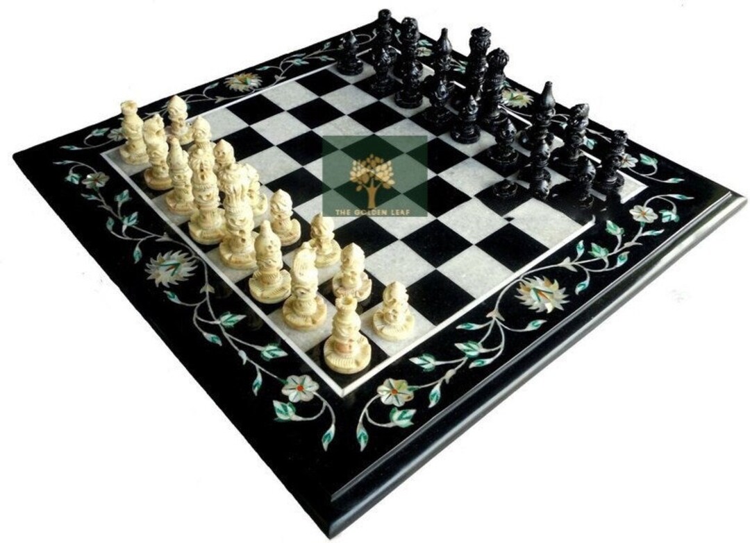 Marble Chess Table Top Inlay Work Semi Precious Stones Handmade Pietra ...