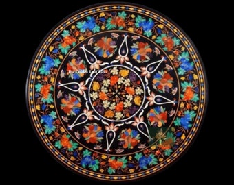 Pietra Dura Table, Black Marble Table, semi precious floral inlay work, Home Décor & Office Furniture, cafe coffee table, Marble furniture
